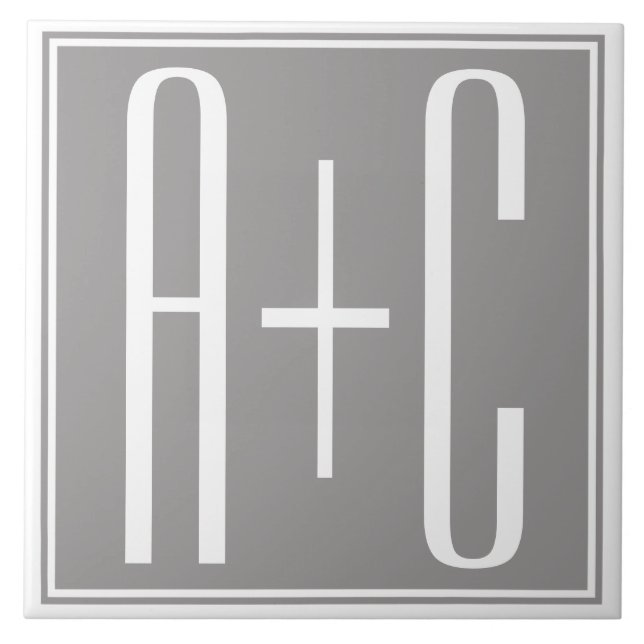 Editable Couples Initials | White & Grey Tile (Front)