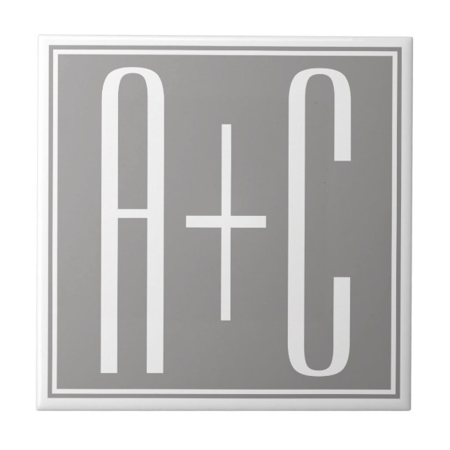 Editable Couples Initials | White & Grey Tile (Front)