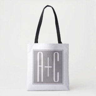 Editable Couples Initials   White & Grey Tote Bag