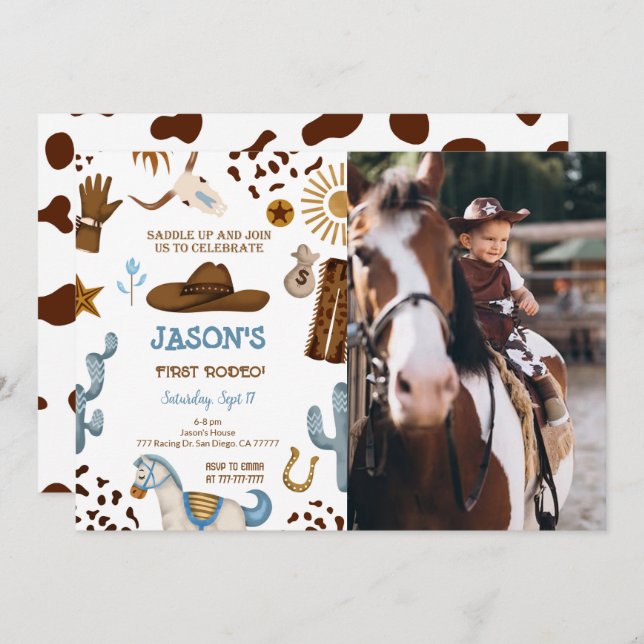 Editable Cowboy Birthday Photo Invitation (Front/Back)