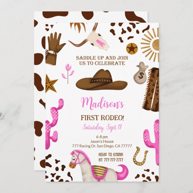 Editable Cowgirl Birthday Invitation (Front/Back)