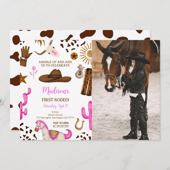 Editable Cowgirl Birthday Photo Invitation (Front/Back)