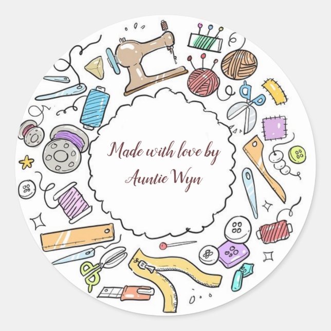 Editable Craft Supplies Made With Love Classic Round Sticker (Front)