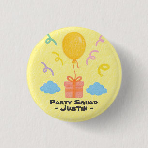 Editable Crayon Style – Balloon Bash Birthday 3 Cm Round Badge