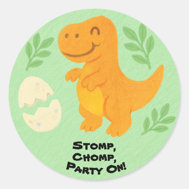 Editable Crayon Style – Dinosaur Roarsome Classic Round Sticker (Front)