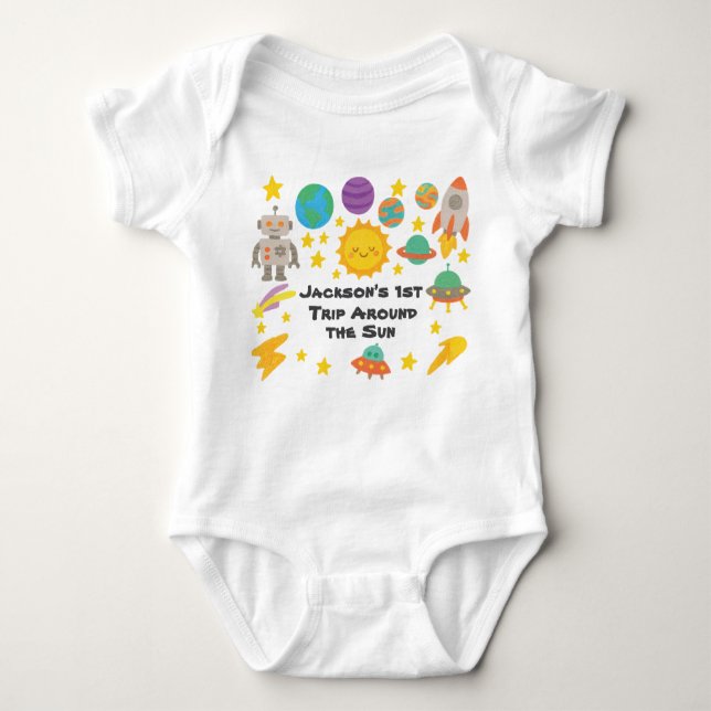 Editable Crayon Style – Trip-Around-the-Sun  Baby Bodysuit (Front)