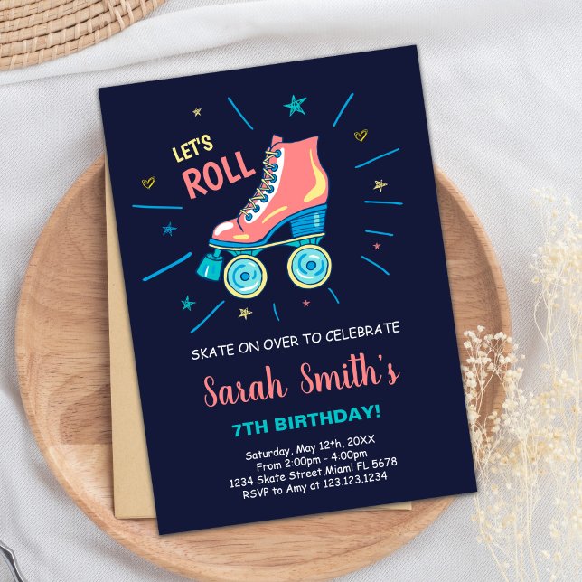Editable Creative Roller Skate Party Invite (Art Girl Skating Birthday Invitations)