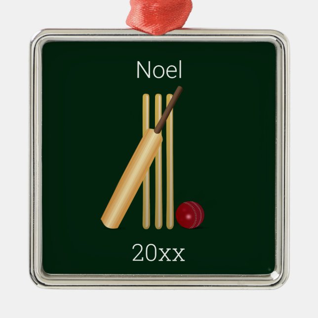 Editable Cricket With a Wicket Metal Tree Decoration (Front)