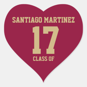 EDITABLE Crimson Red with Gold Text Graduation Heart Sticker