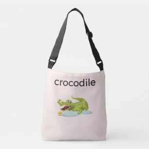 Editable Crocodile & Calligraphy on Ivory Crossbody Bag