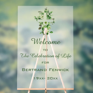 Editable Cross and Flowers Christian Event Acrylic Sign