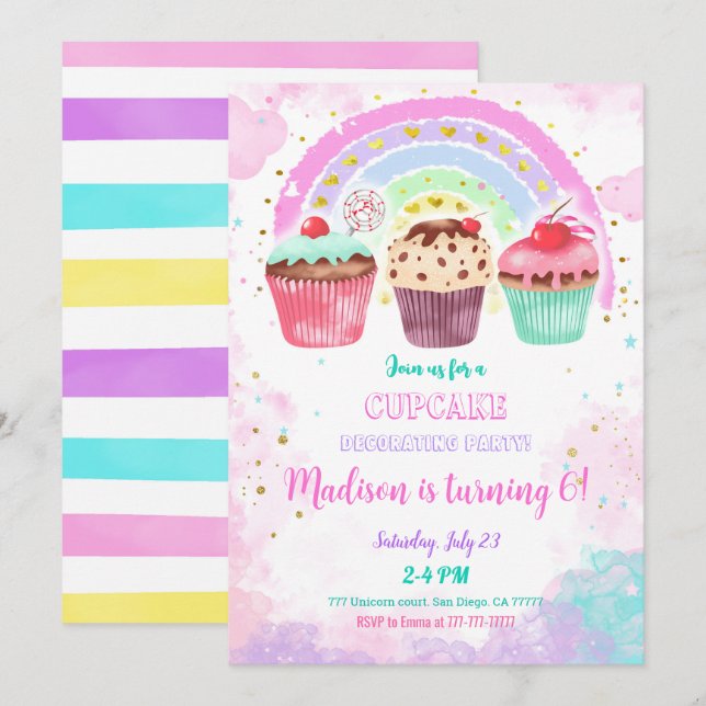 Editable Cupcake Birthday Invitation (Front/Back)