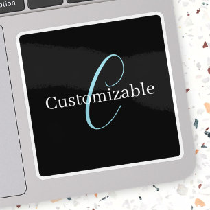 Editable Cursive Script Monogram Black Blue White