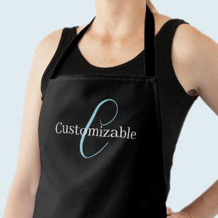Editable Cursive Script Monogram Black Blue White Apron