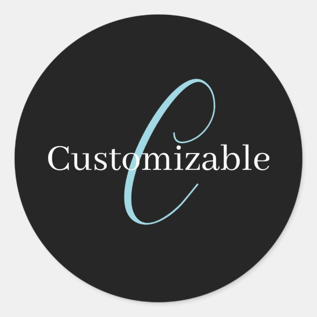 Editable Cursive Script Monogram Black Blue White Classic Round Sticker (Front)