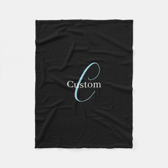 Editable Cursive Script Monogram Black Blue White Fleece Blanket (Front)