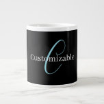 Editable Cursive Script Monogram Black Blue White Large Coffee Mug<br><div class="desc">Editable monogram design,  customise and change as you like!</div>