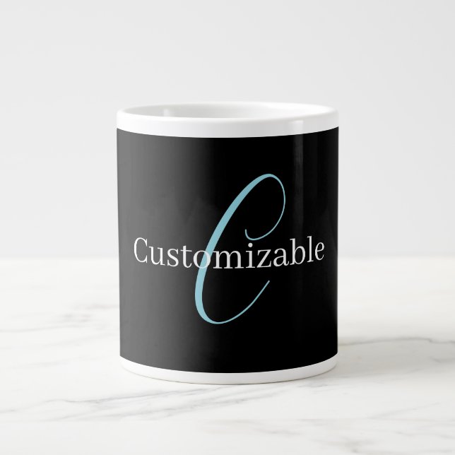 Editable Cursive Script Monogram Black Blue White Large Coffee Mug (Front)