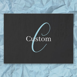 Editable Cursive Script Monogram Black Blue White Tissue Paper