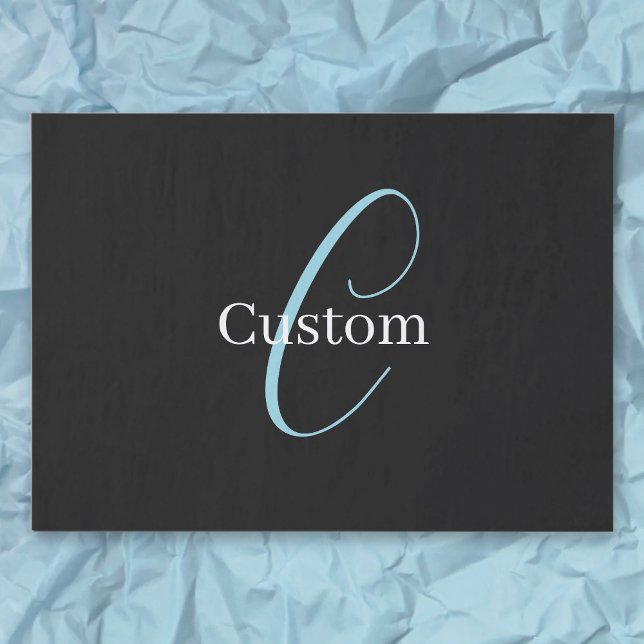 Editable Cursive Script Monogram Black Blue White Tissue Paper (Creator Uploaded)