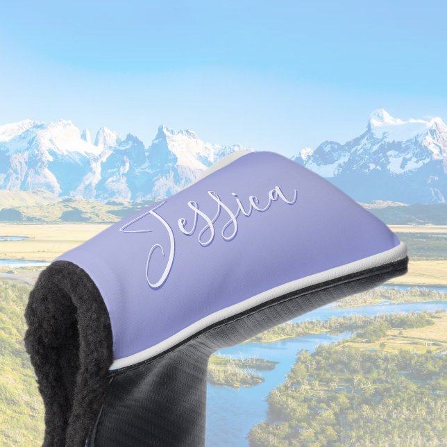 Editable Cursive Script | White & Purple Violet Golf Head Cover (Creator Uploaded)