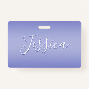 Editable Cursive Script White & Purple Violet ID Badge