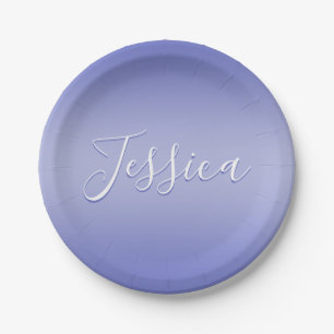 Editable Cursive Script   White & Purple Violet Paper Plate