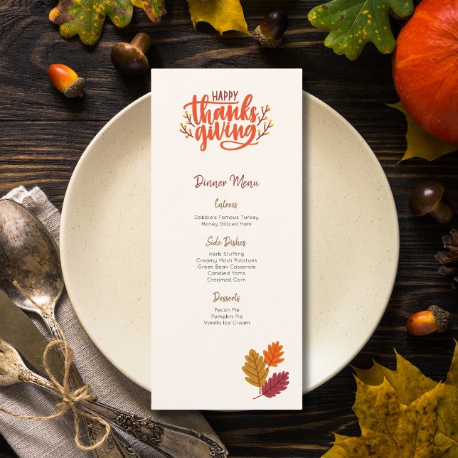 Editable Custom Leaf Thanksgiving Menu Template (Creator Uploaded)
