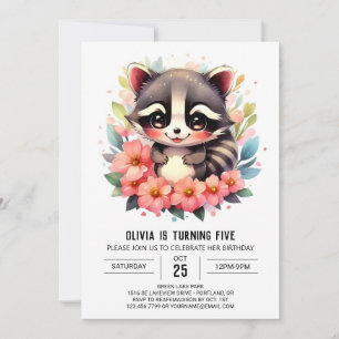 Editable Custom Racoon Girl Birthday Invitation