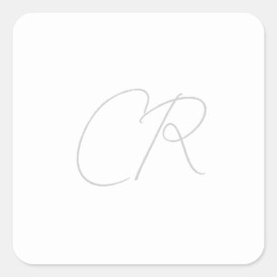 Editable Customisable Modern Minimalist Monogram Square Sticker