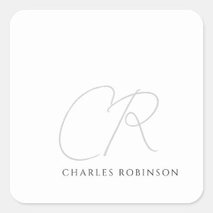 Editable Customisable Modern Minimalist Monogram Square Sticker
