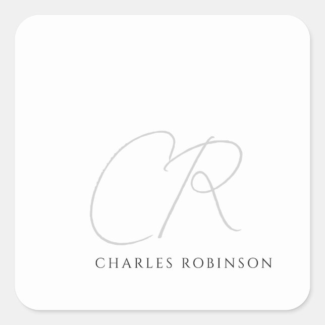 Editable Customisable Modern Minimalist Monogram Square Sticker (Front)