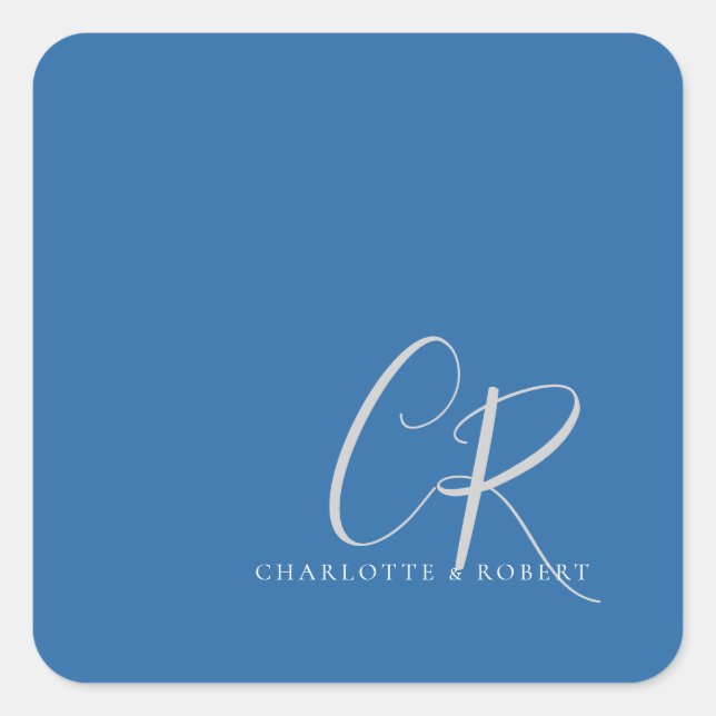 Editable Customisable Modern Minimalist Monogram Square Sticker (Front)