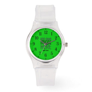 EDITABLE CUTE CLEAR LIME GREEN IMAGE TEXT TEMPLATE WATCH