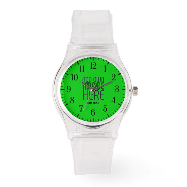 EDITABLE CUTE CLEAR LIME GREEN IMAGE TEXT TEMPLATE WATCH (Front)