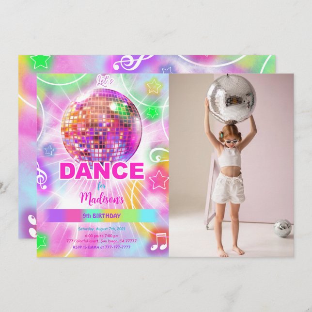 Editable Cute Dance Birthday Photo Invitation (Front/Back)