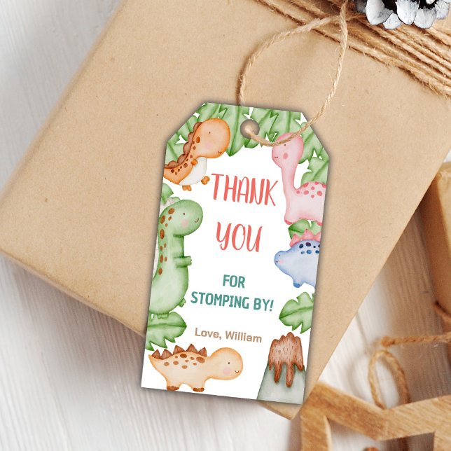 Editable Cute Dino Party Favor Tags for Toddlers (Baby Dinosaur Birthday Gift Tags)