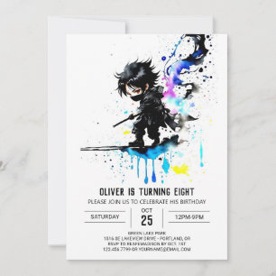 Editable Cute Ninja Boy Digital Birthday Invitation