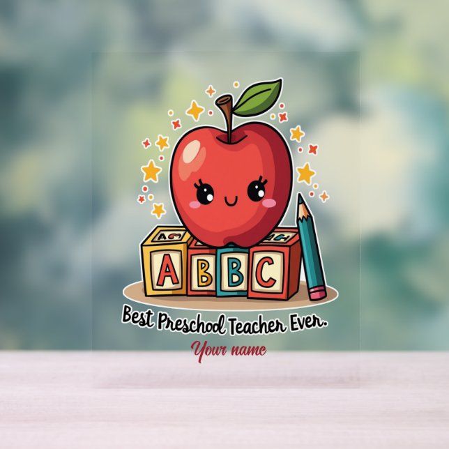 Editable Cute Teacher Apple Design Acrylic Sign (Neutral)