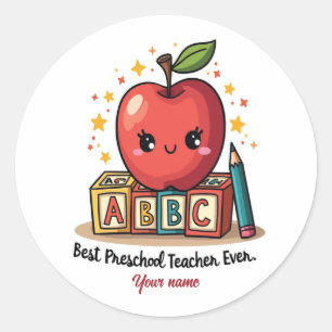 Editable Cute Teacher Apple Design Classic Round Sticker