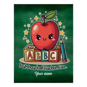 Editable Cute Teacher Apple Design Poster