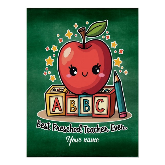 Editable Cute Teacher Apple Design Poster (Front)