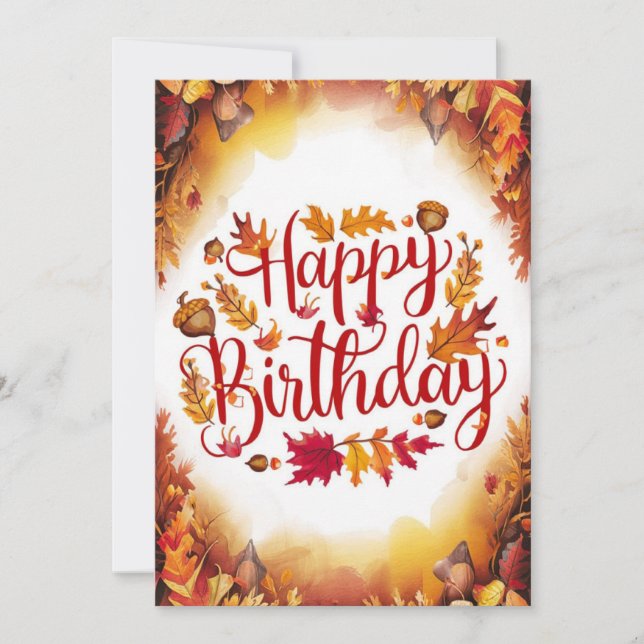 Editable Cute Wish Autumn Fall Happy Birthday Card (Front)