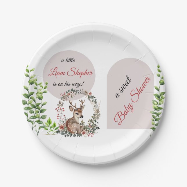 Editable Cute Woodland Baby Shower Plates (Front)