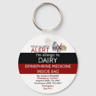 Editable Dairy Food Allergy and Medicine Alert Tag Key Ring