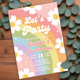 Editable Daisy Pastel Rainbow Birthday Party Girl  Invitation