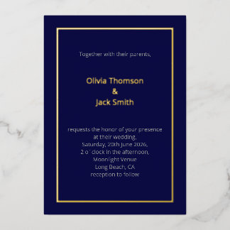 Editable Dark Blue Gold Wedding Foil Invitation