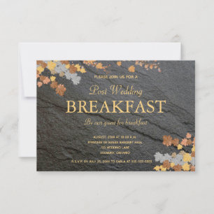 Editable Dark Grey Stone Autumn Leaves Breakfast RSVP Card