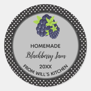 Editable Dark Polka Dots Blackberry Jam Labels