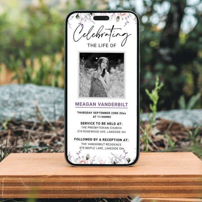 Editable Digital Floral Funeral Evite Invitation (Editable Digital Floral Funeral Evite Invitation)